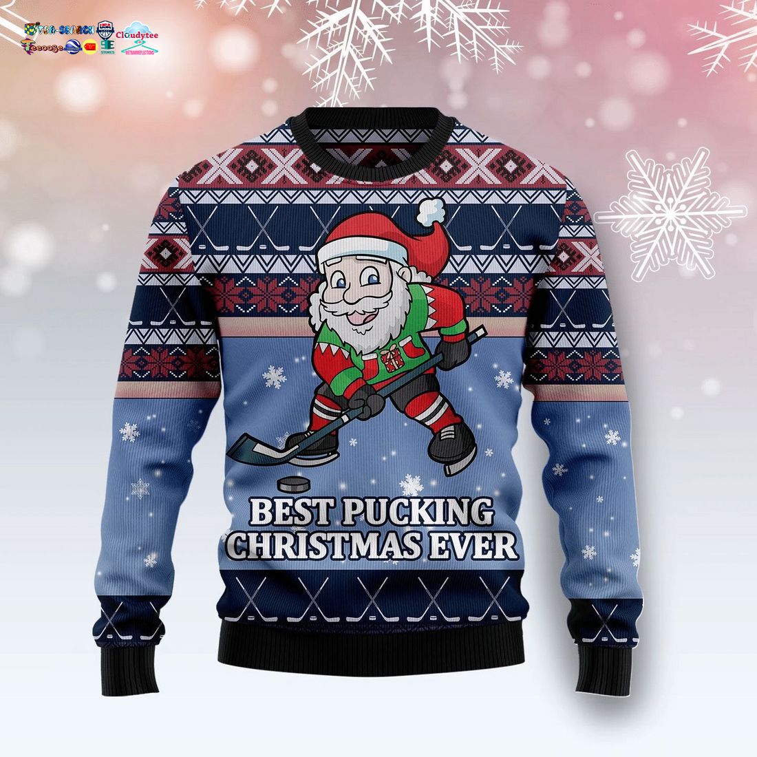 Santa Hockey Best Pucking Christmas Ever Ugly Christmas Sweater