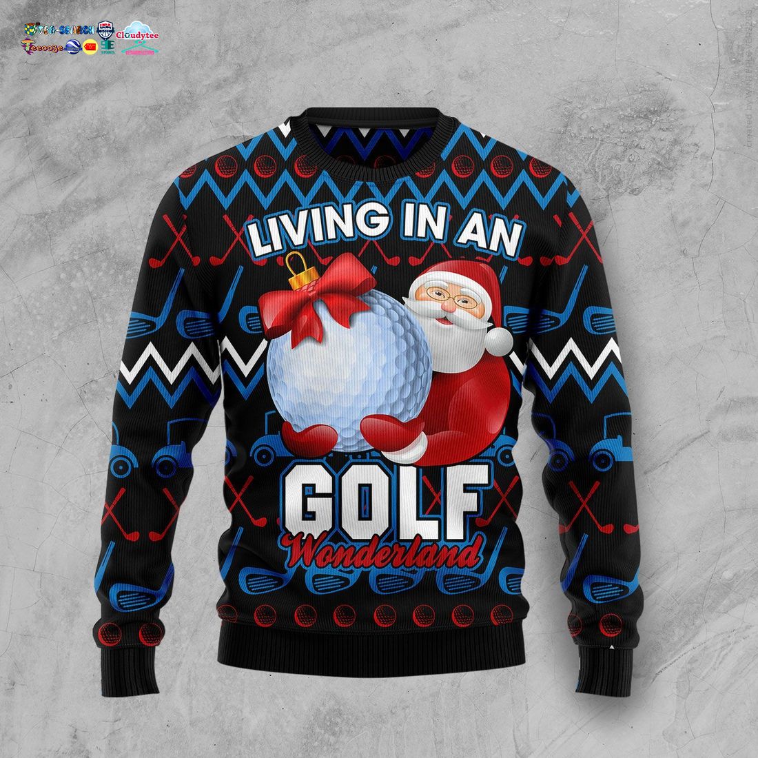Santa Living In An Golf Wonderland Ugly Christmas Sweater