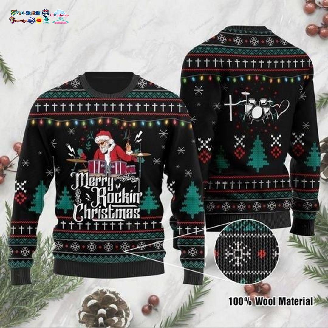 Santa Merry Rockin’ Christmas Ugly Christmas Sweater