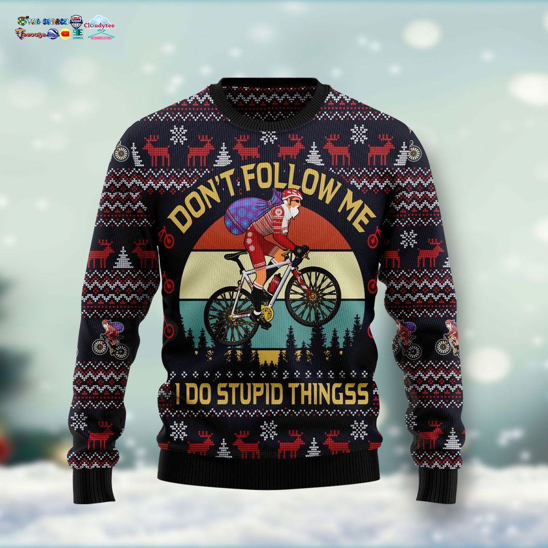Santa Mountain Bike Don’t Follow Me I Do Stupid Thingss Ugly Christmas Sweater