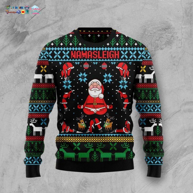 Santa Namasleigh Ugly Christmas Sweater - Elegant and sober Pic
