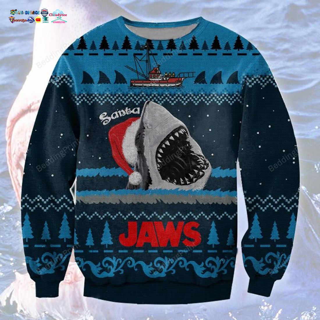 Santa Shark Jaws Ugly Christmas Sweater