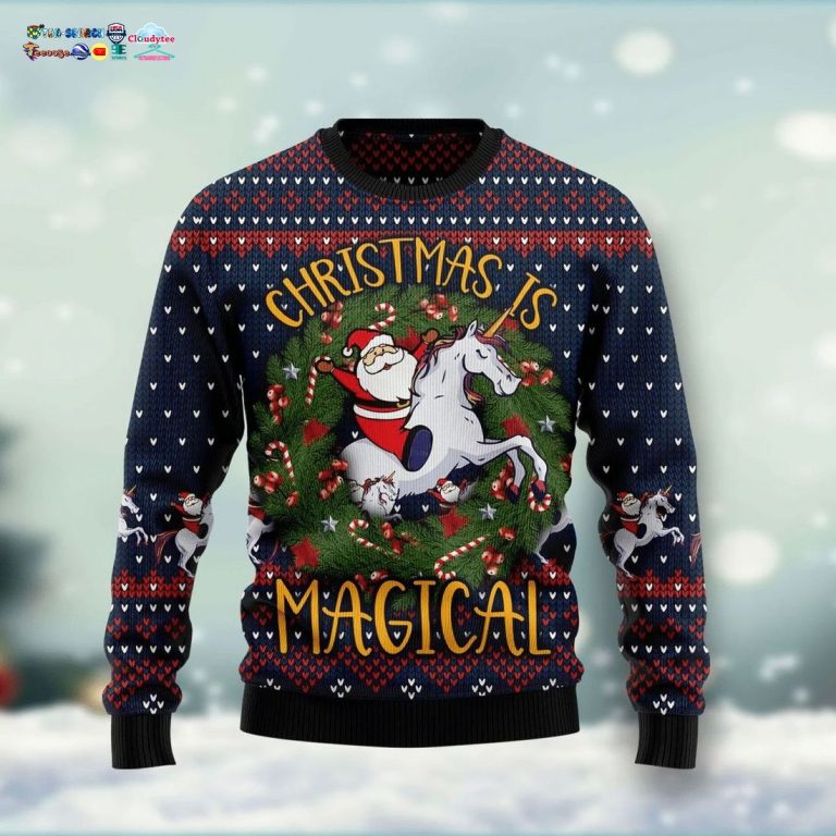 Santa Unicorn Christmas Is Magical Ugly Christmas Sweater - Selfie expert