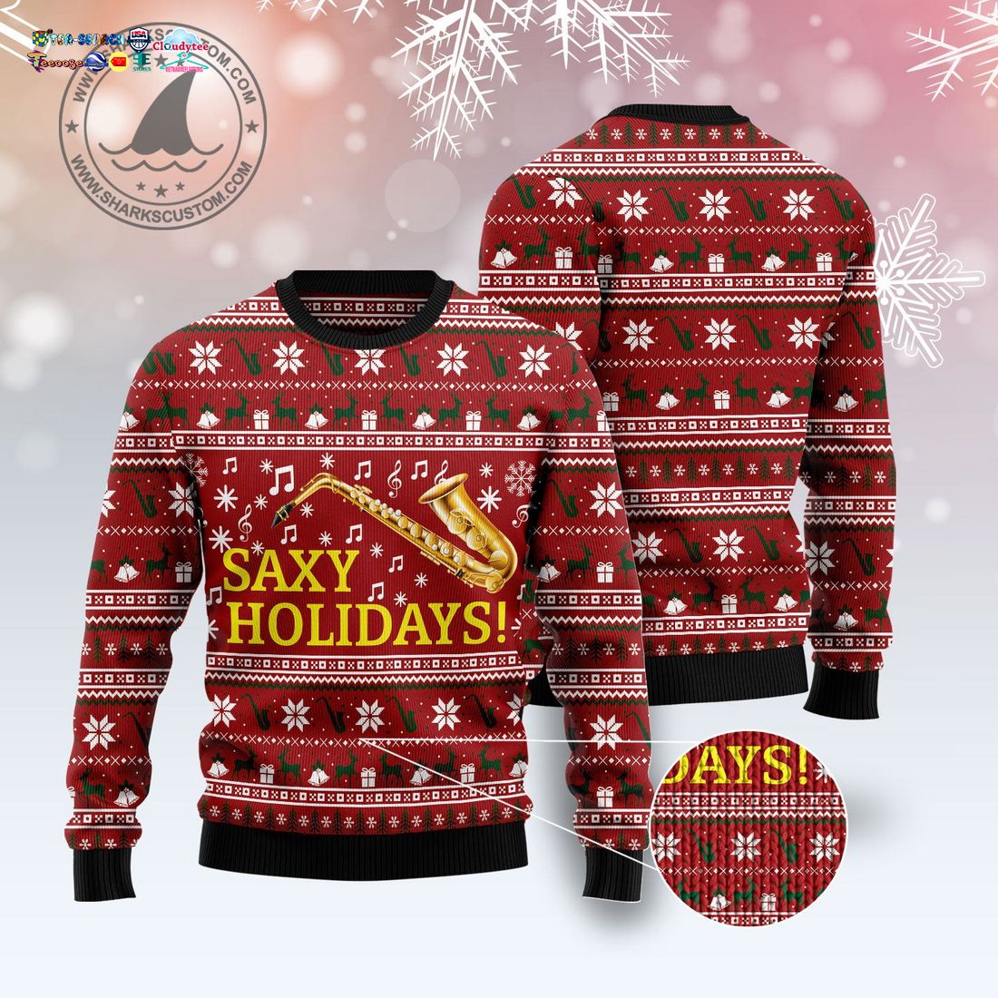Saxophone Saxy Holidays Ugly Christmas Sweater