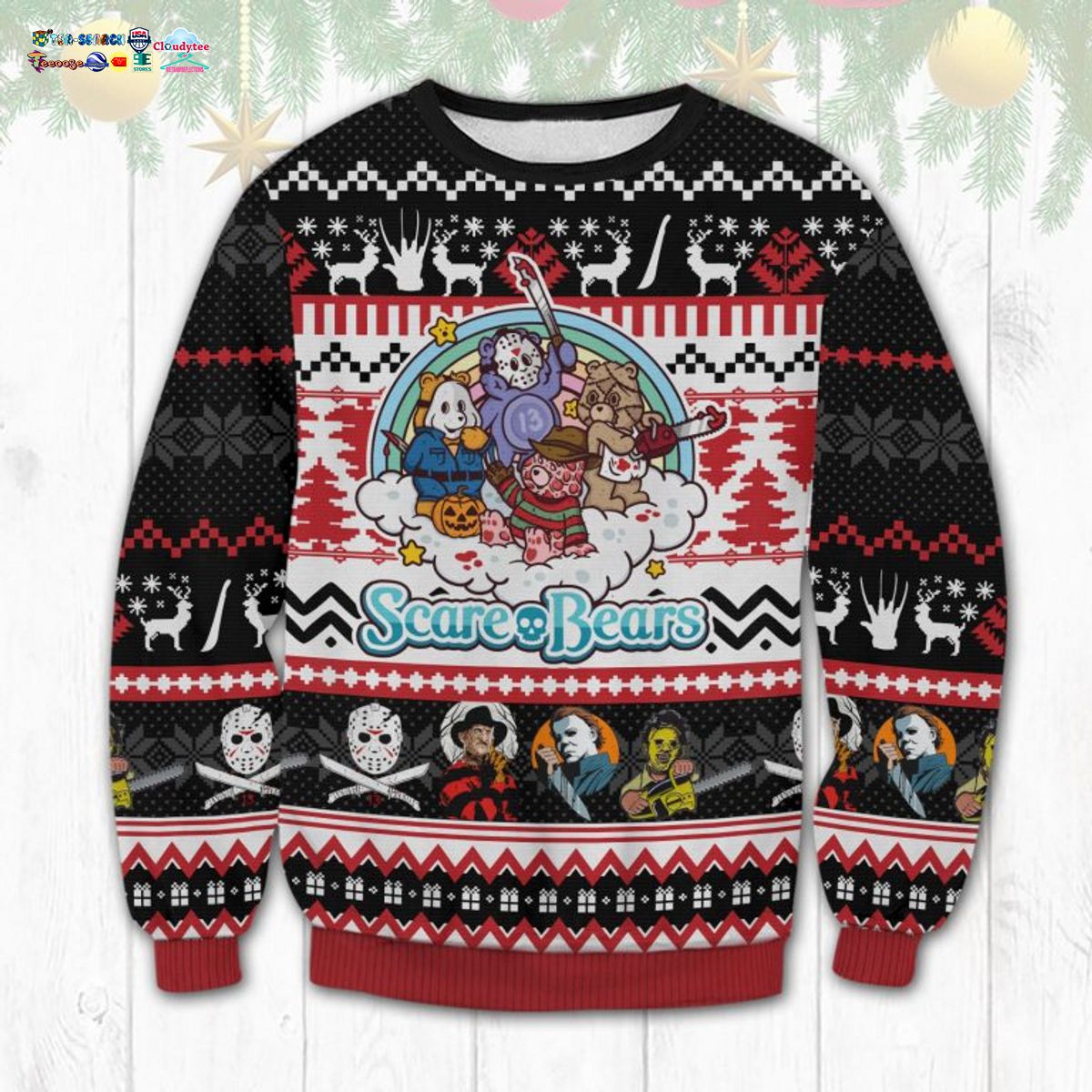 Scare Bears Horror Killers Ugly Christmas Sweater - Nice Pic