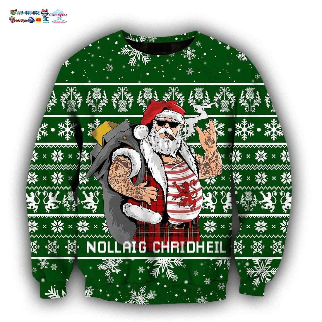 Scottish Gangster Santa Nollaig Chridheil Ugly Christmas Sweater