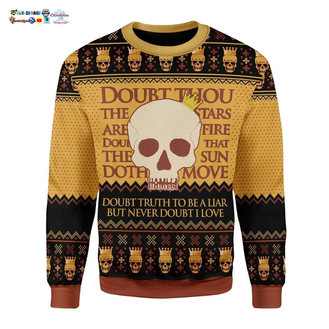 Skull Hamlet William Shakespeare Ugly Christmas Sweater