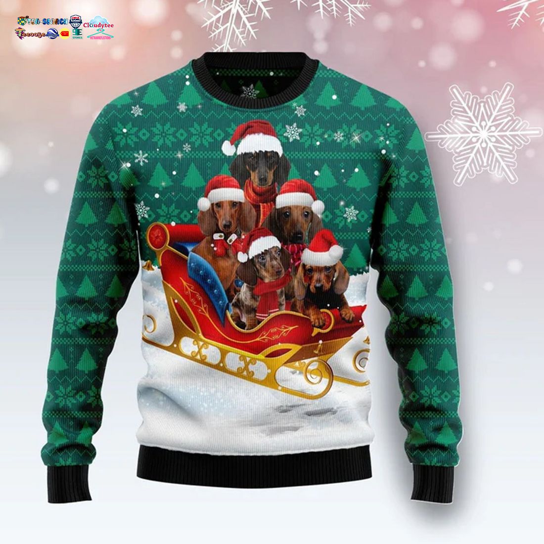 Sleigh Dachshund Ugly Christmas Sweater