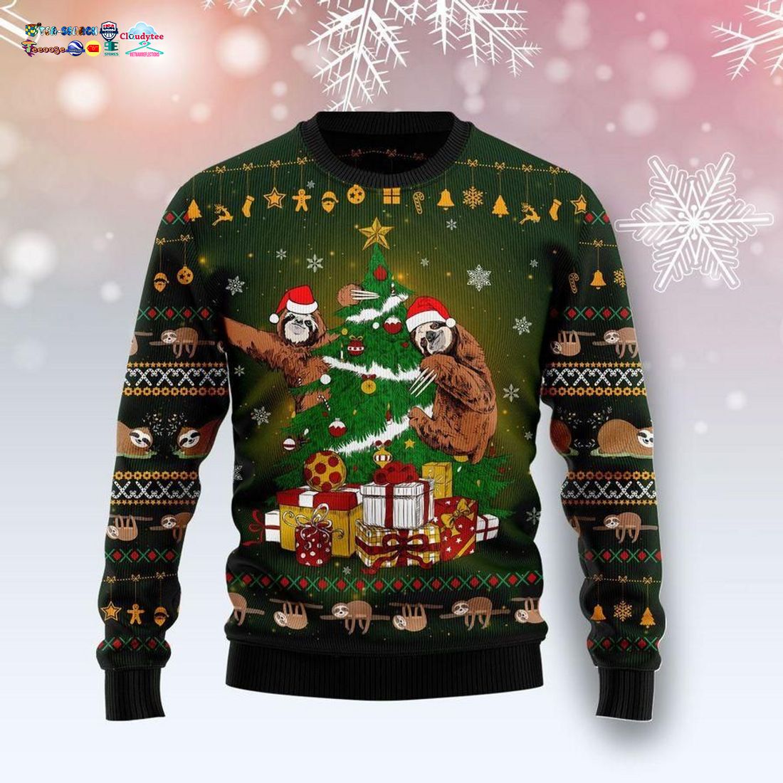 Sloth Christmas Tree Ugly Christmas Sweater