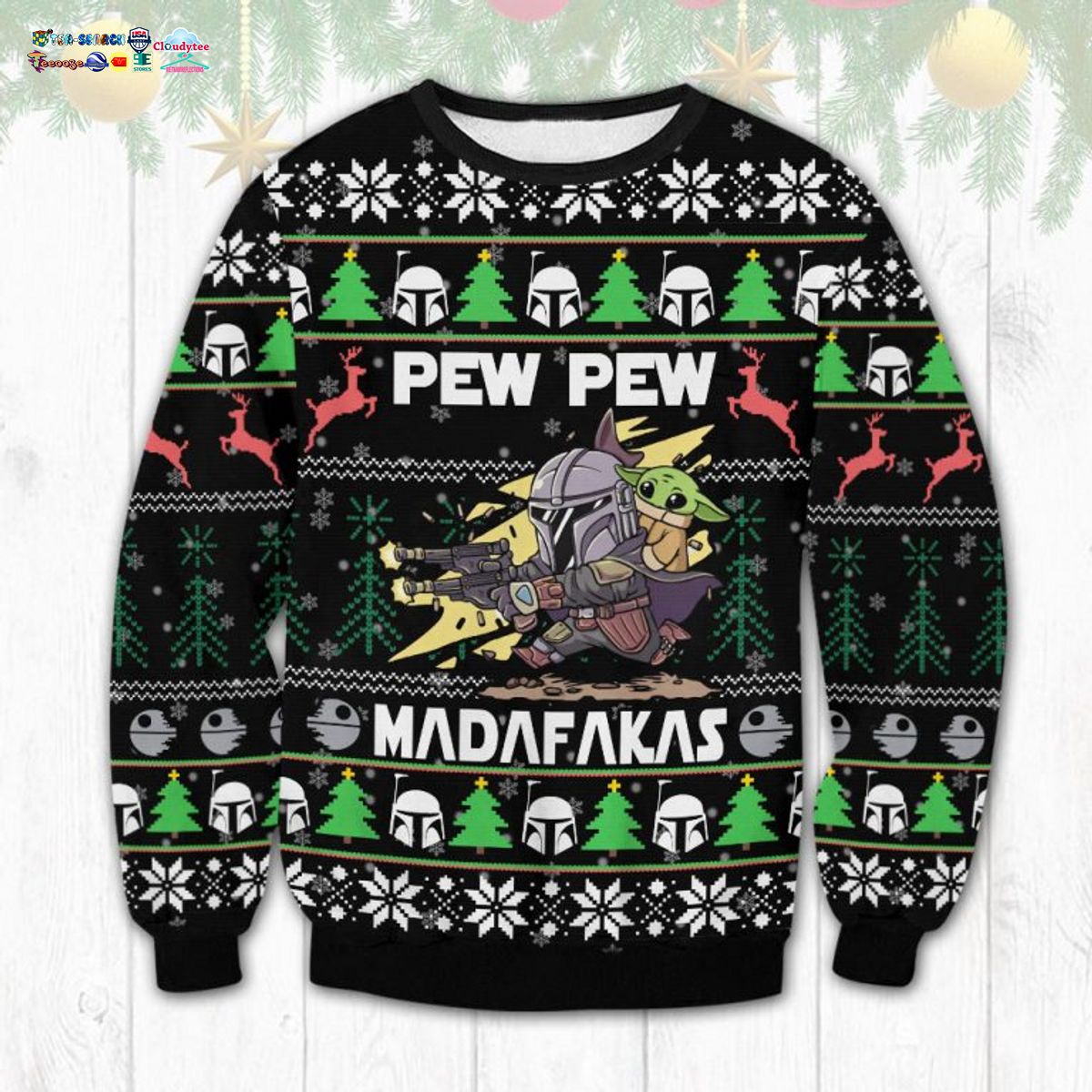 Star Wars Baby Yoda Darth Vader Pew Pew Madafakas Ugly Christmas Sweater