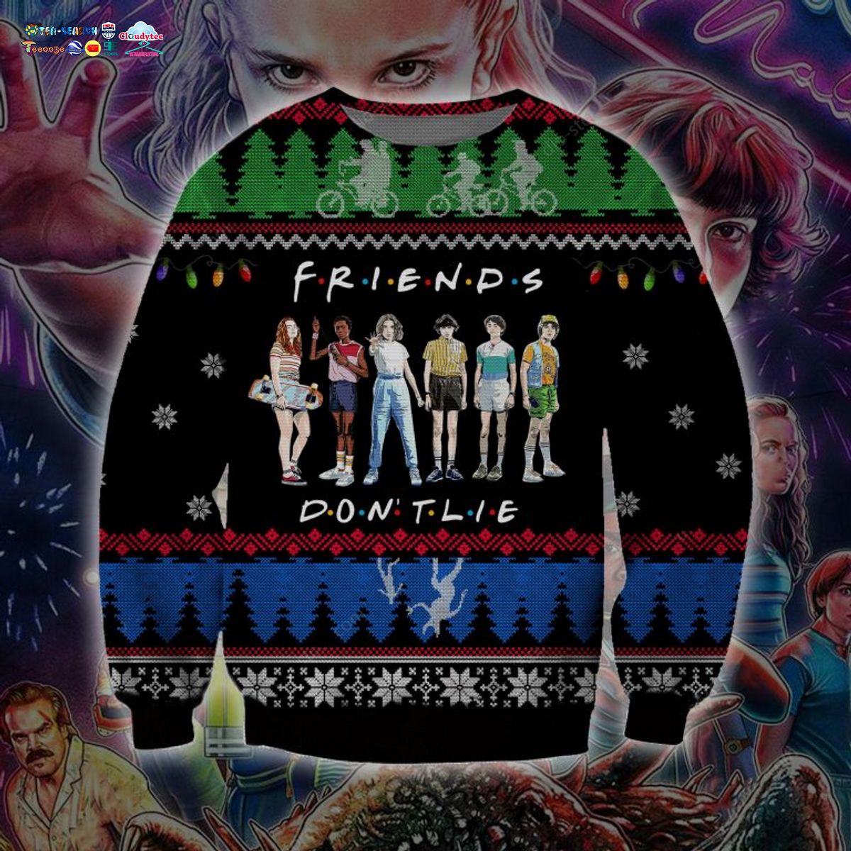 Stranger Things Friends Don't Lie Ugly Christmas Sweater