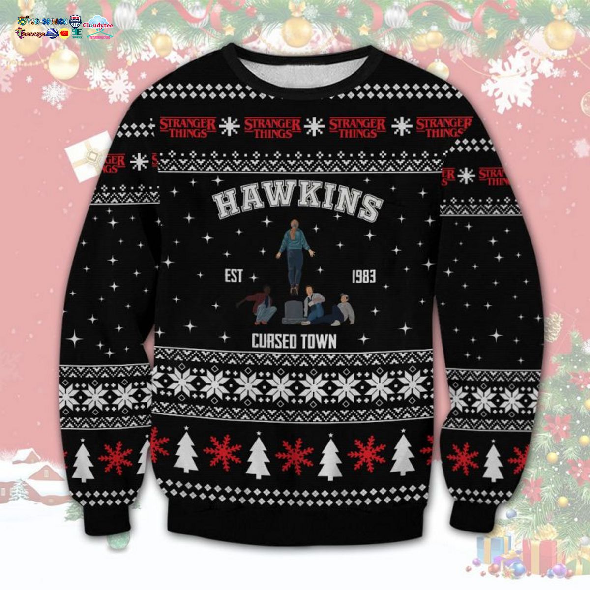 Stranger Things Hawkins Cursed Town Ugly Christmas Sweater