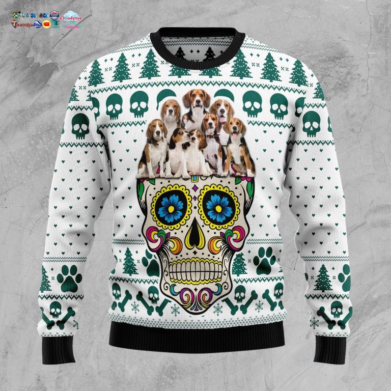 Sugar Skull Beagles Ugly Christmas Sweater - Rocking picture