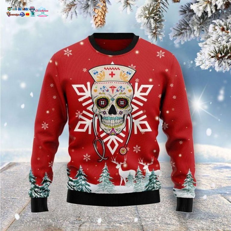 Sugar Skull Nurse Ugly Christmas Sweater - Which place is this bro?