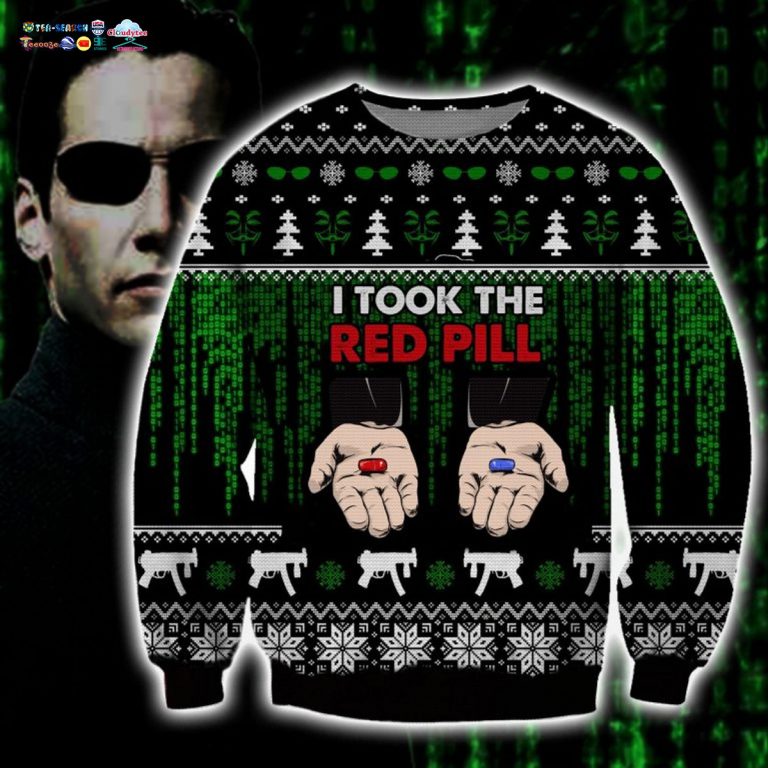 The Matrix I Took The Red Pill Ugly Christmas Sweater - Wow, cute pie