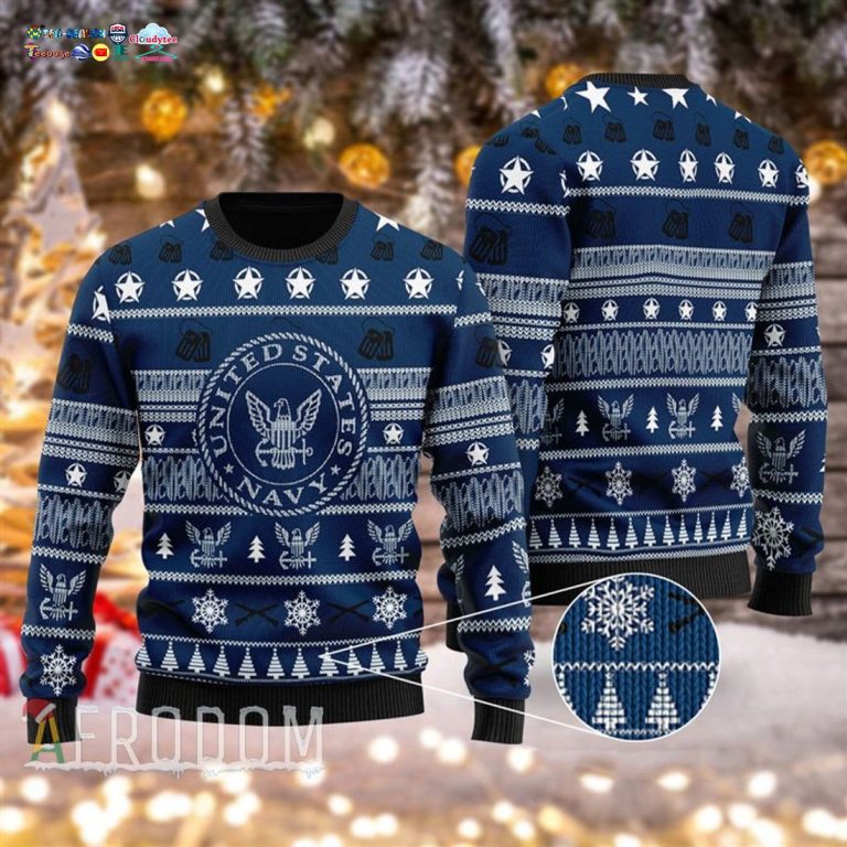 US Navy Ver 2 Ugly Christmas Sweater - Wow, cute pie