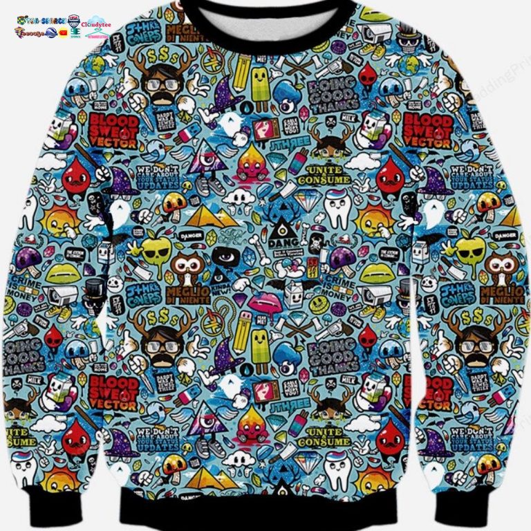 Wacky Cartoon Sketch Mash Up Ugly Christmas Sweater - Elegant and sober Pic