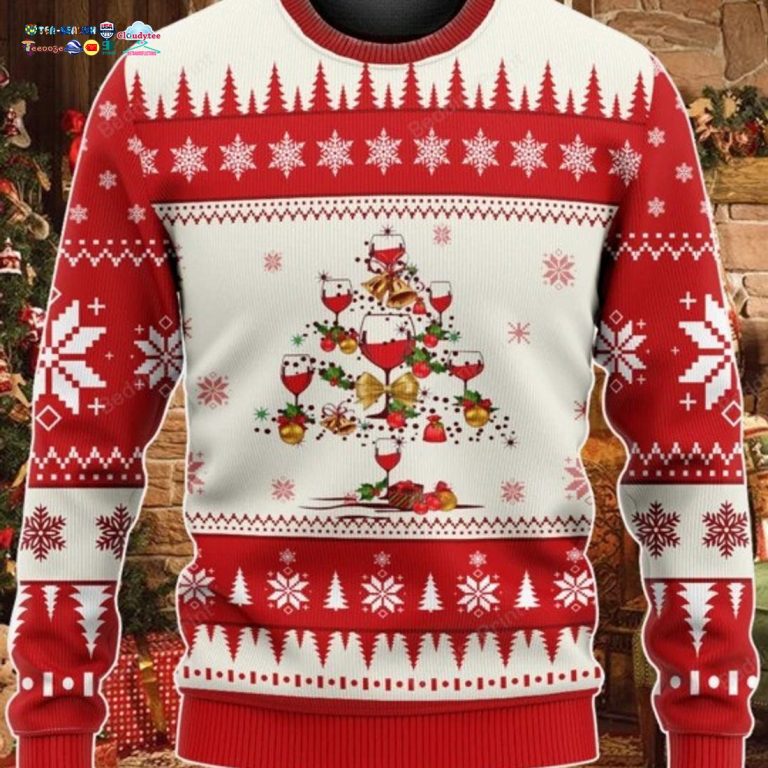 Wine Christmas Tree Ugly Christmas Sweater - It is too funny