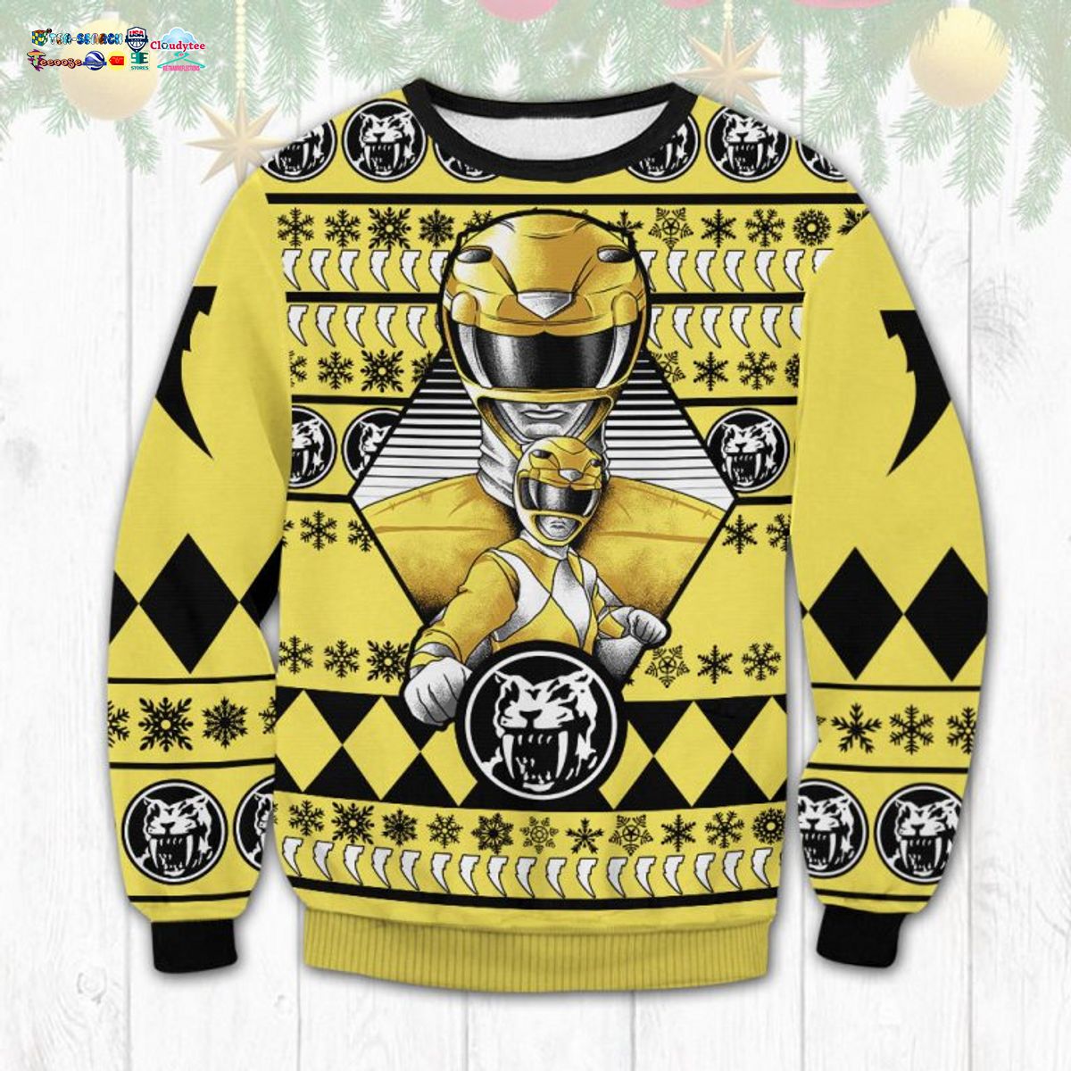 Yellow Power Rangers Ugly Christmas Sweater - Wow, cute pie